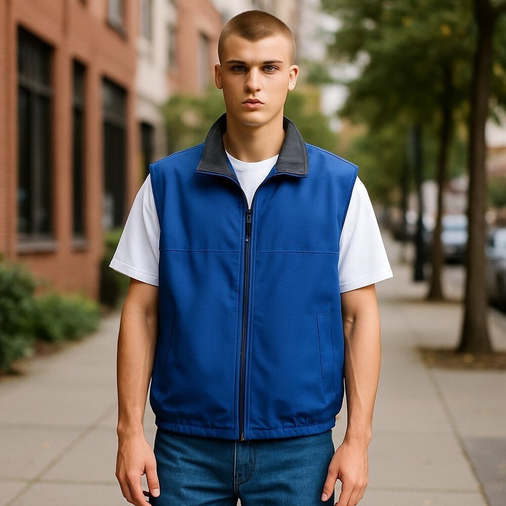 St. John's Bay Men's Blue Windproof/Water Resistant Vest Sz XL